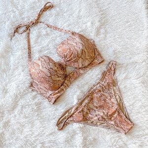 Shade & Shore Pink Snake Print Halter Bikini Set